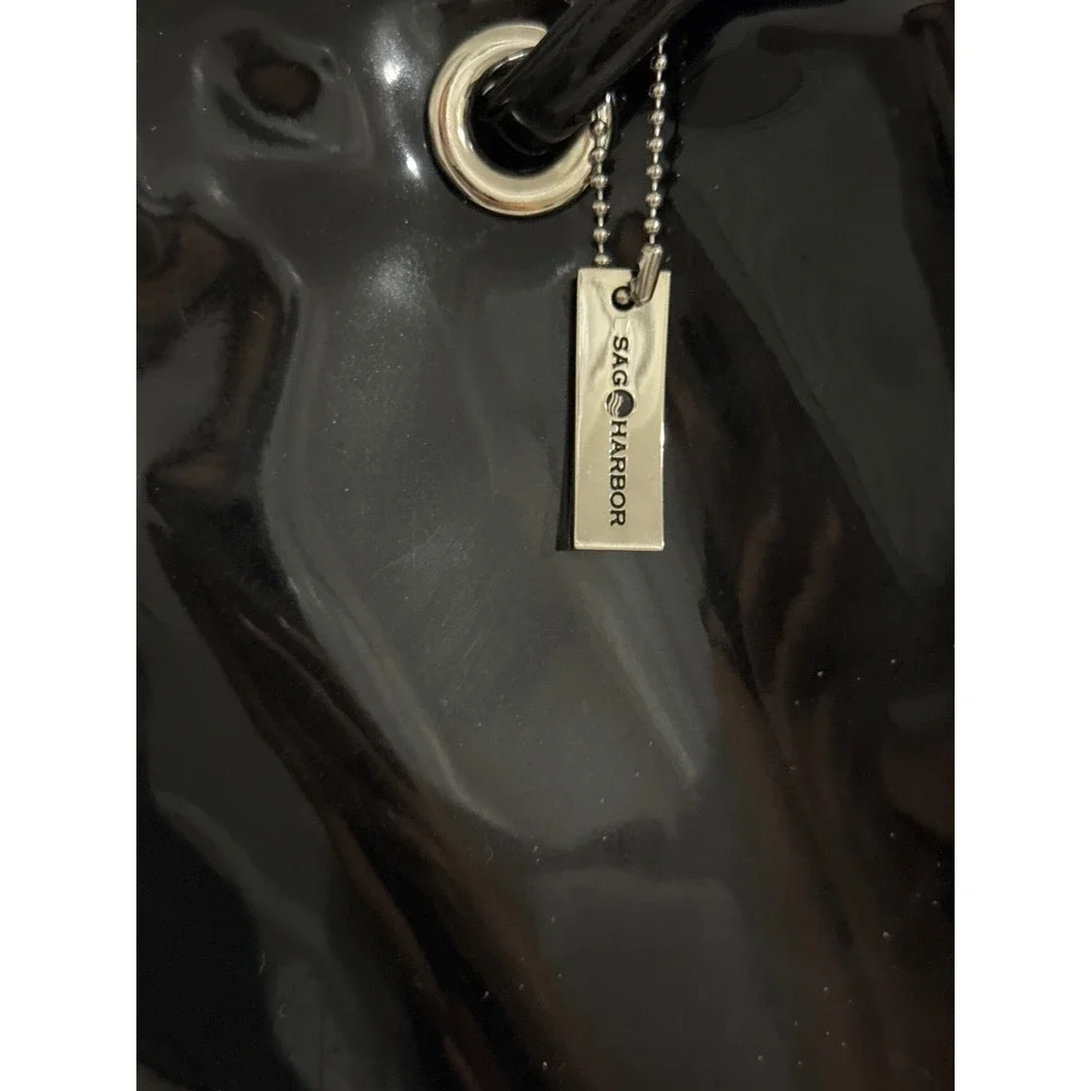 Sag Harbor Black Patent Faux Leather Tote Bag Shoulder Purse Silver Hardware